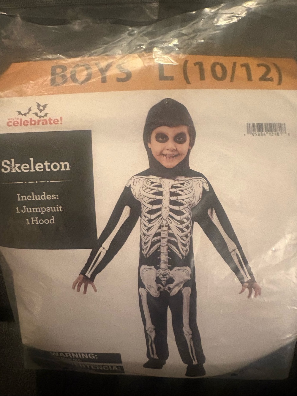 Boys Black Skeleton Jumpsuit Halloween Costume - Includes Hood
